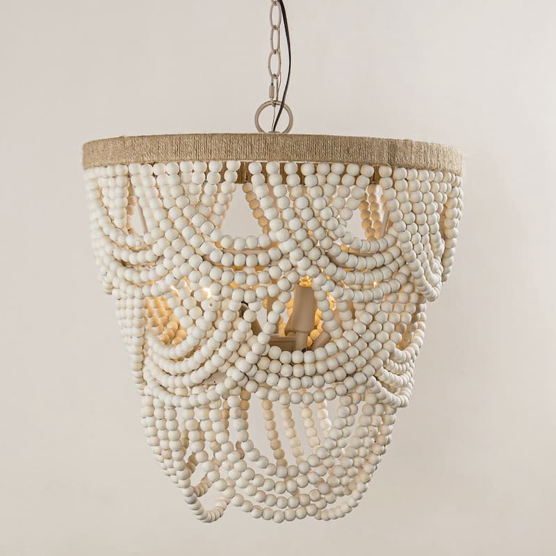 Lusteria 20" Wood Bead 4-Light Tiered Coastal Chandelier