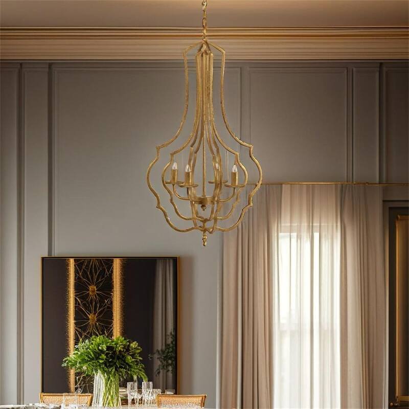 4 - Light Metal Chandelier - Gold