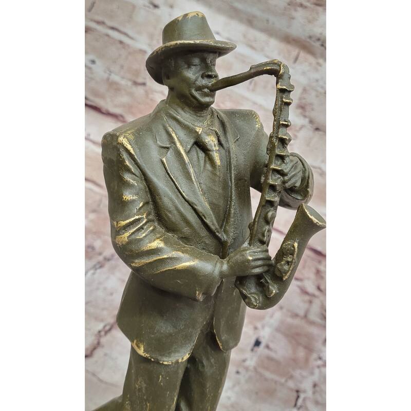 Jazz Saxophone Player Bronze Sculpture - Mid-Century Music Art