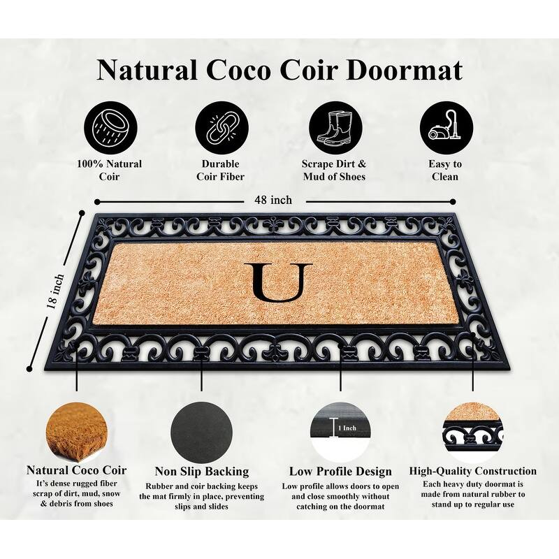 A1HC Exclusive Hand Crafted Myla Monogrammed Entry Doormat, 18" x 48"