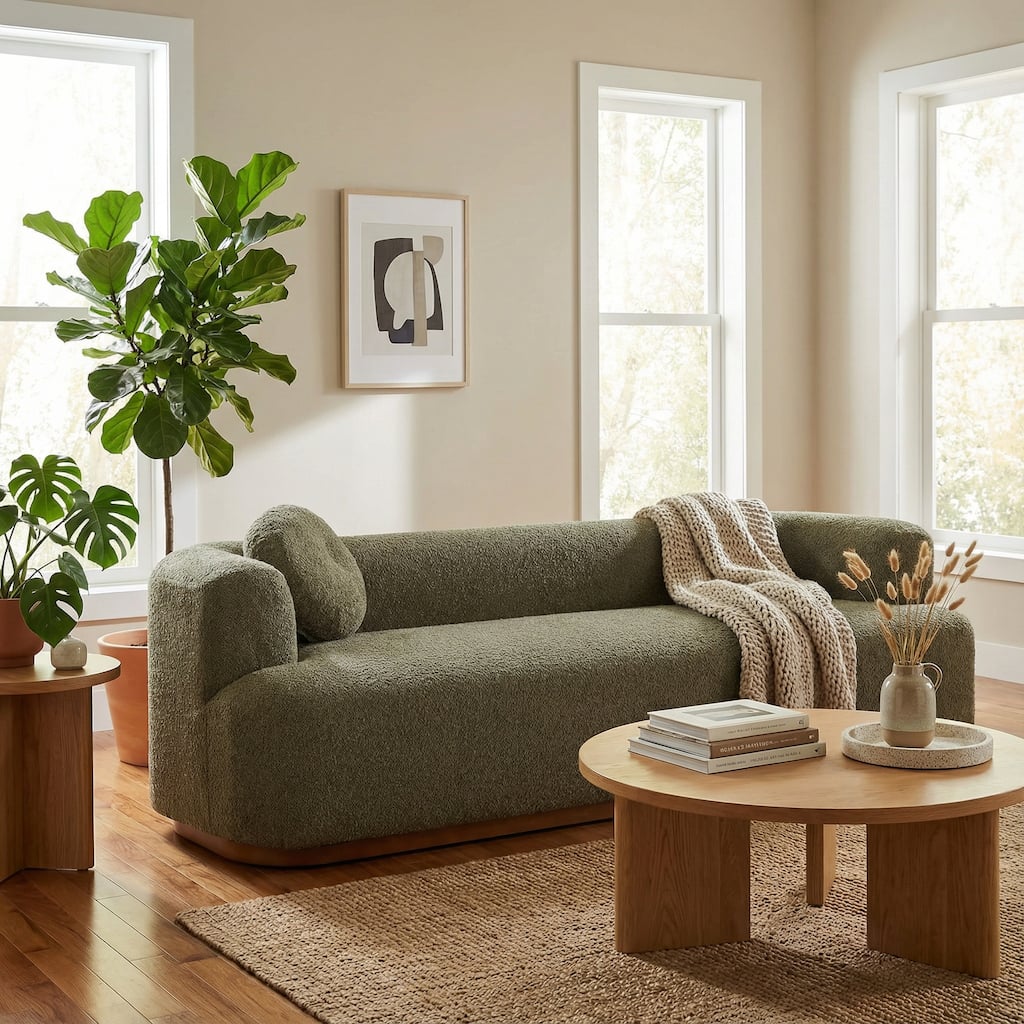 Christopher Knight Home - Polyster Upholstered 3-Seater 84.57" Compressed Sofa with Solid Rubberwood Base