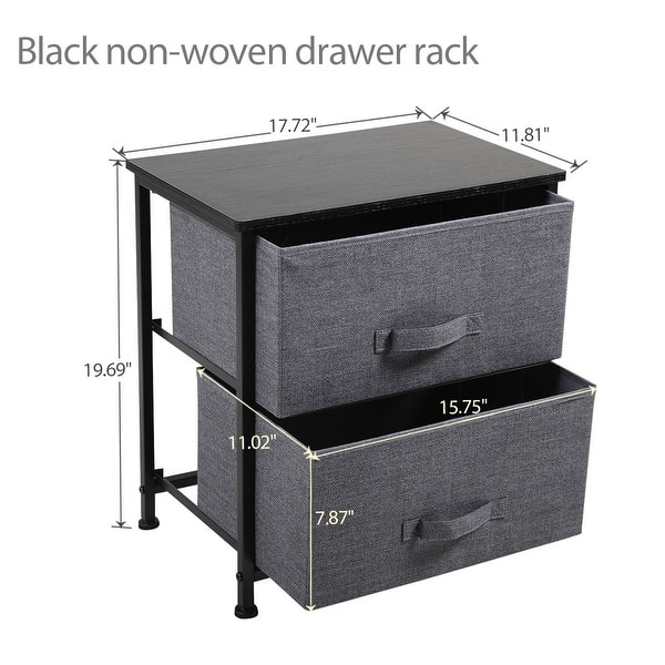 2-Tier Black Utility Dresser Non-Woven Fabric Drawer Rack Storage Unit Side Table Nightstand