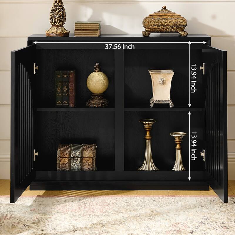 Mid Century Modern Fluted Sideboard Cabinet with 2 Outlet Holes, Buffet Cabinet with Storage - Black