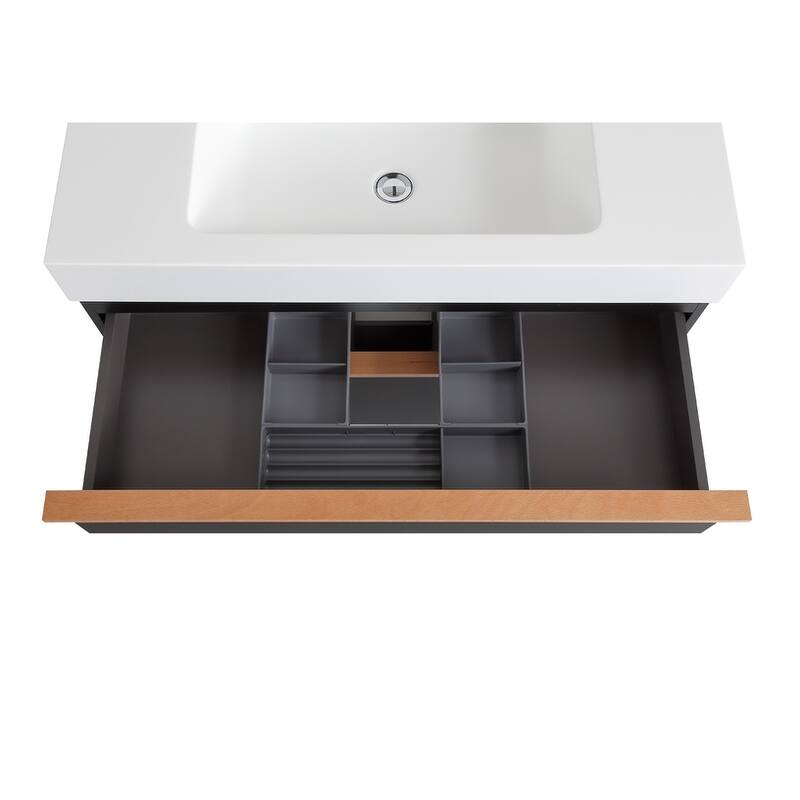 36 Inch Wall Mounted Bathroom Vanity with Integrated Acrylic Sink, 2 Soft-Close Drawers, Pre-Assembled,Modern Floating Cabinet