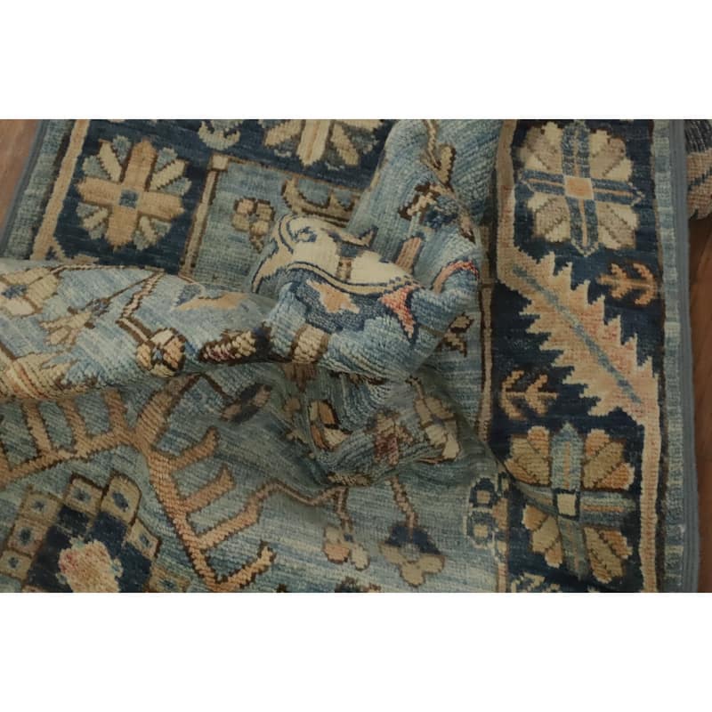 Hand Knotted Oriental 100% Wool Carpet Traditional All-Over Navy Blue & Blues Ziegler Runner Rug - 16' 1'' X 2' 8''