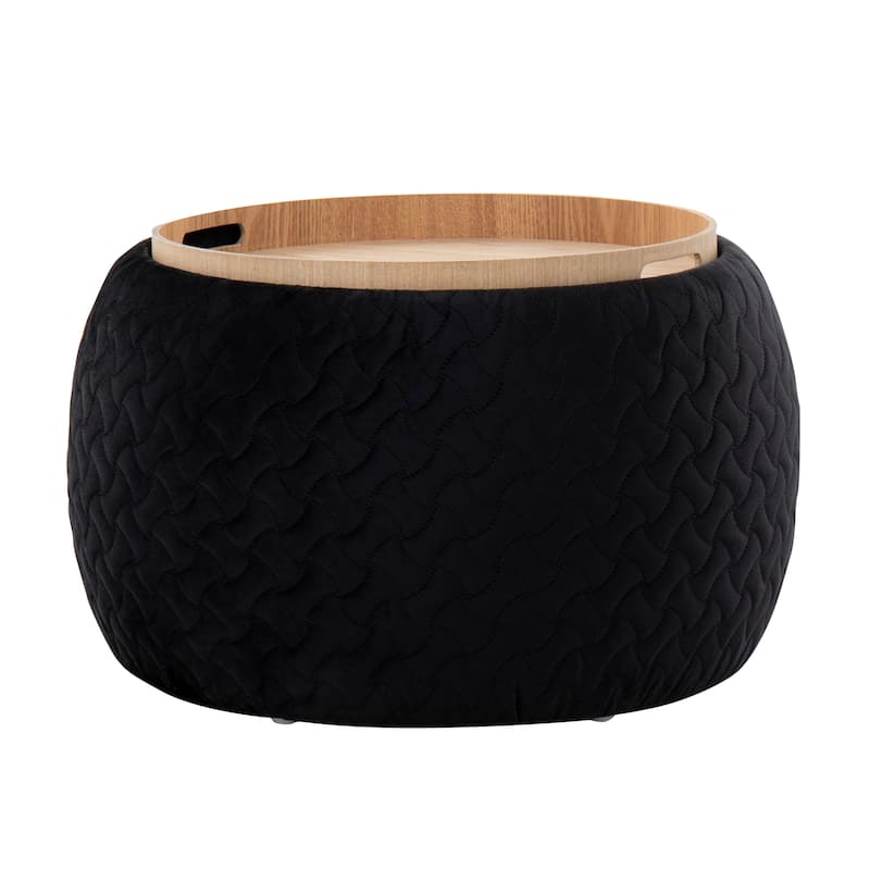Carson Carrington Astrid Pouf with Natural Wood Tray Top