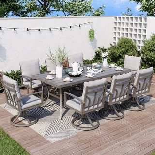 9-Piece Aluminum Patio Dining Set with 8 Swivel Dining Chairs and Washable Cushions