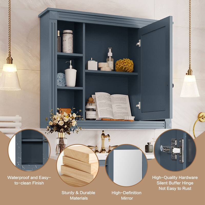 GDFStudio - Barrister Modern Wall-Mounted Bathroom Storage Cabinet with Mirror and Open Shelves (No Bathroom Vanity) - 35"W