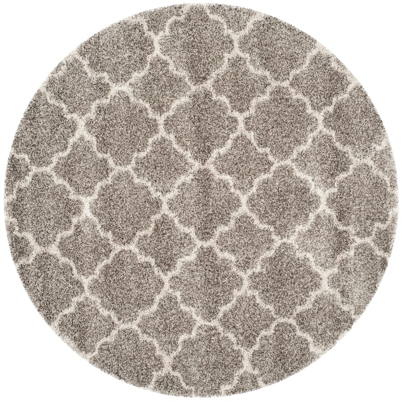 SAFAVIEH Hudson Shag Jeryl Glam Trellis 2-inch Area Rug - 8' Round - Grey/Ivory