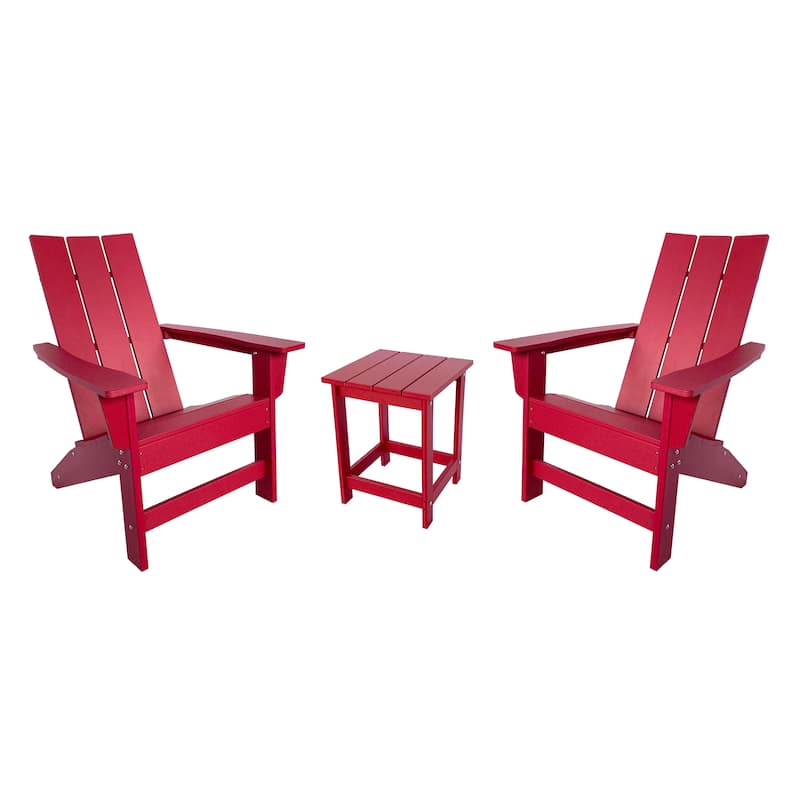 Hampton All Weather Poly Lumber Outdoor Modern Adirondack Chair and Table Set - Red