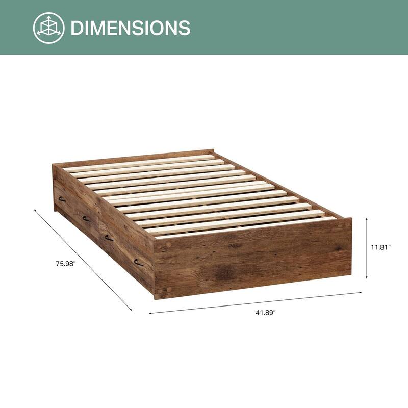 Twin Bed with Drawers - Mountain Oak Finish, Slat Kit Included, Reversible Design, Easy Assembly