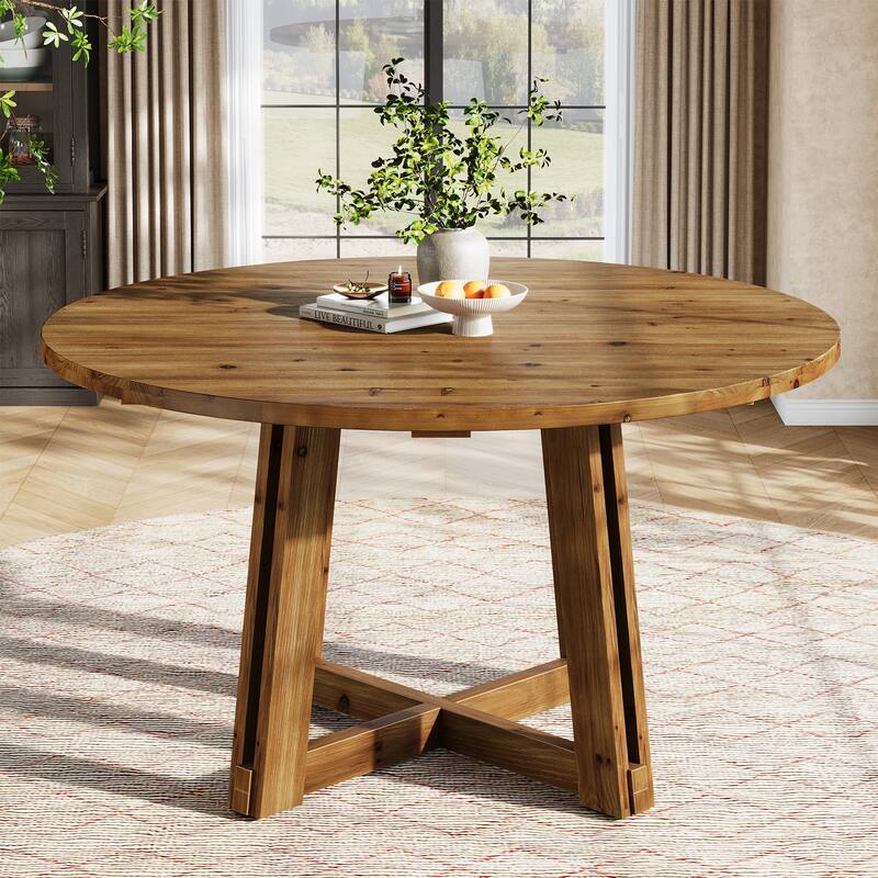 47 Inch Round Dining Table for 4-6, Solid Wood Kitchen Table with Heavy Duty Legs, Farmhouse Style - 47.24" Dia. X 29.52" H - Brown