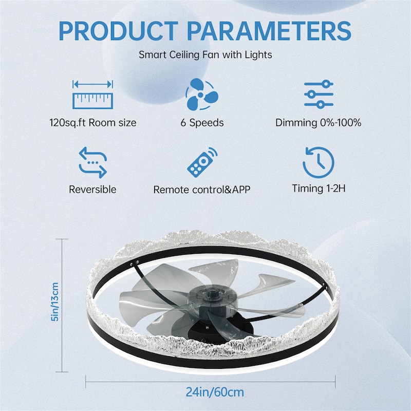 24" Quiet Ceiling Fan with Light
