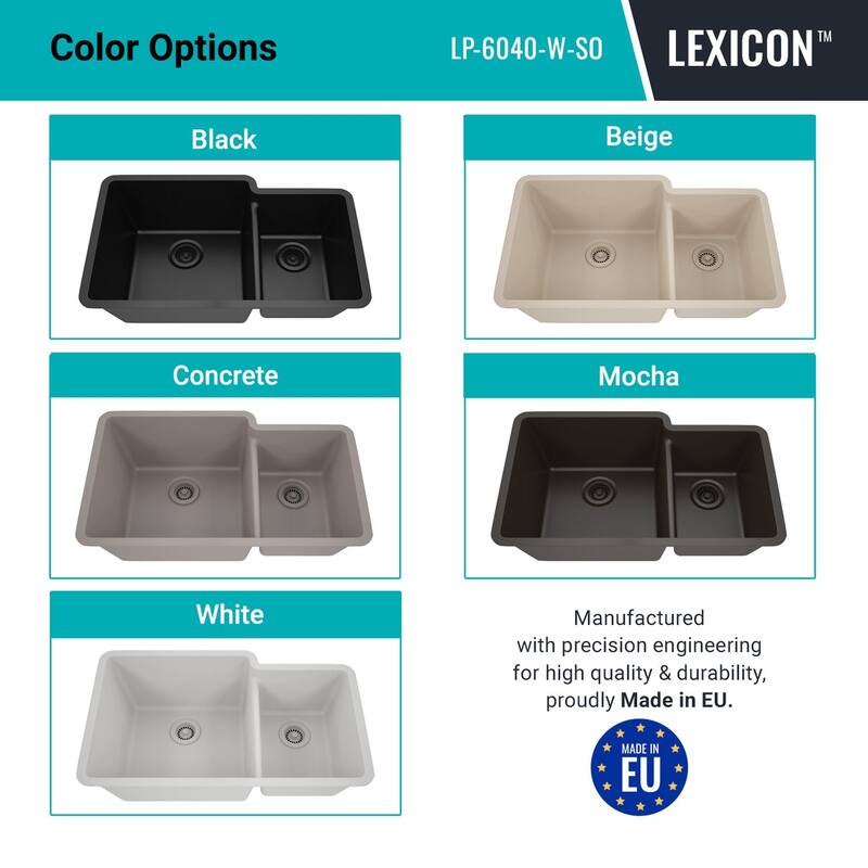 32 Inch Lexicon Platinum Quartz Composite Drop-in Undermount Galaxy White - 19" x 32" L x 9.75" H