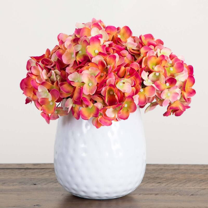 Artificial Hydrangea Floral Arrangement with Metal Vase - 11" - Pink