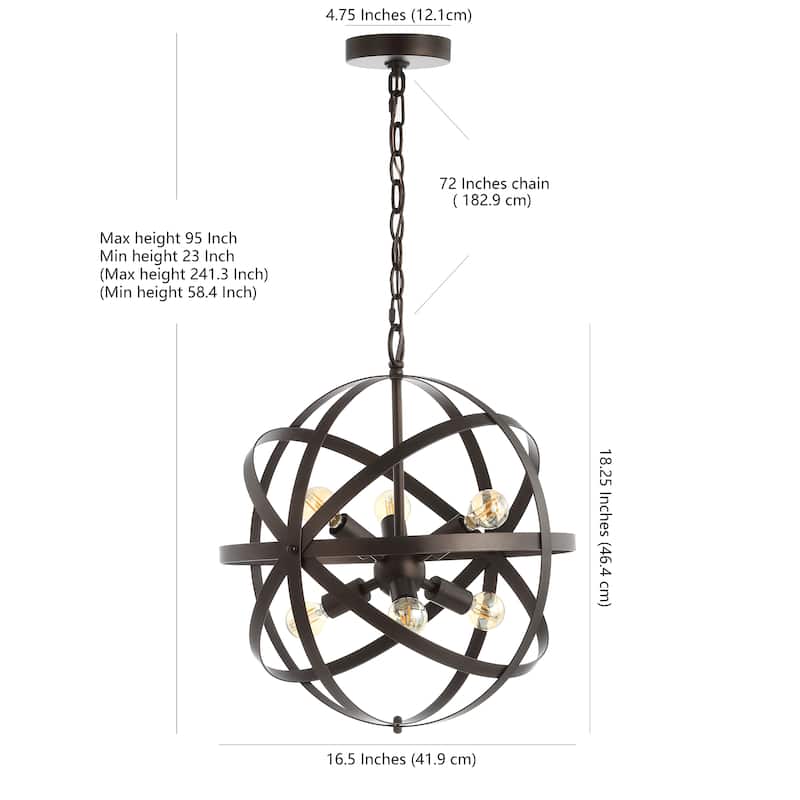 SAFAVIEH Lighting Reglind Adjustable 6-Light Led Brass Pendant - 16.5" W x 16.5" D x 23-95" H - Dark Grey - 17Wx17Dx95H