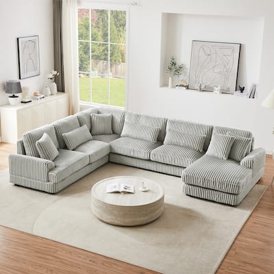 Oversized U-Shaped Sectional Sofa with Chaise, 4 Square and 3 Lumbar Pillows for Living Room