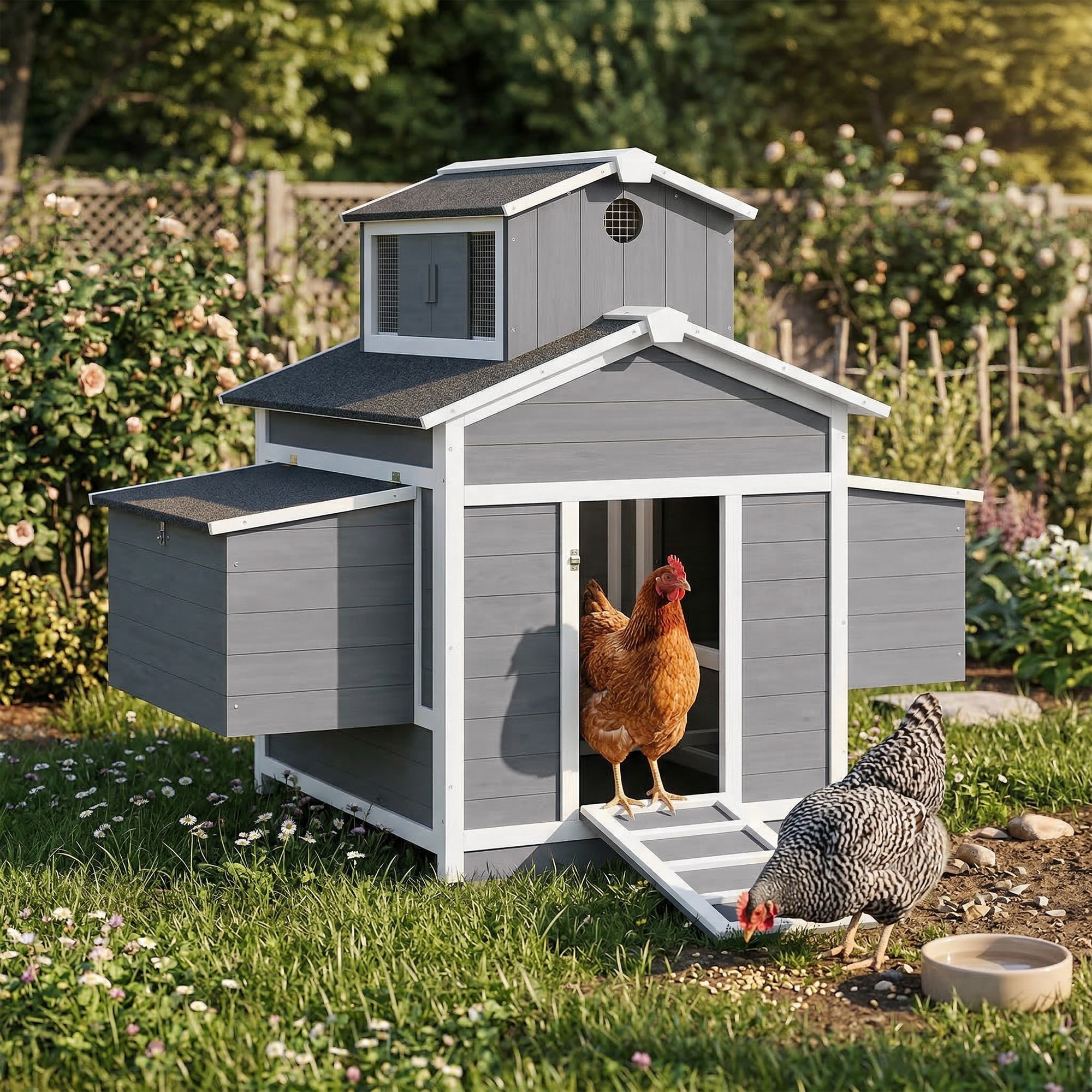 PawHut 53.1"L Elevated Wooden Chicken Coop with Asphalt Roof & Tray