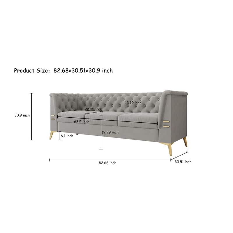 3seat Classic Chesterfield Sofa with Metal Sofa Legs