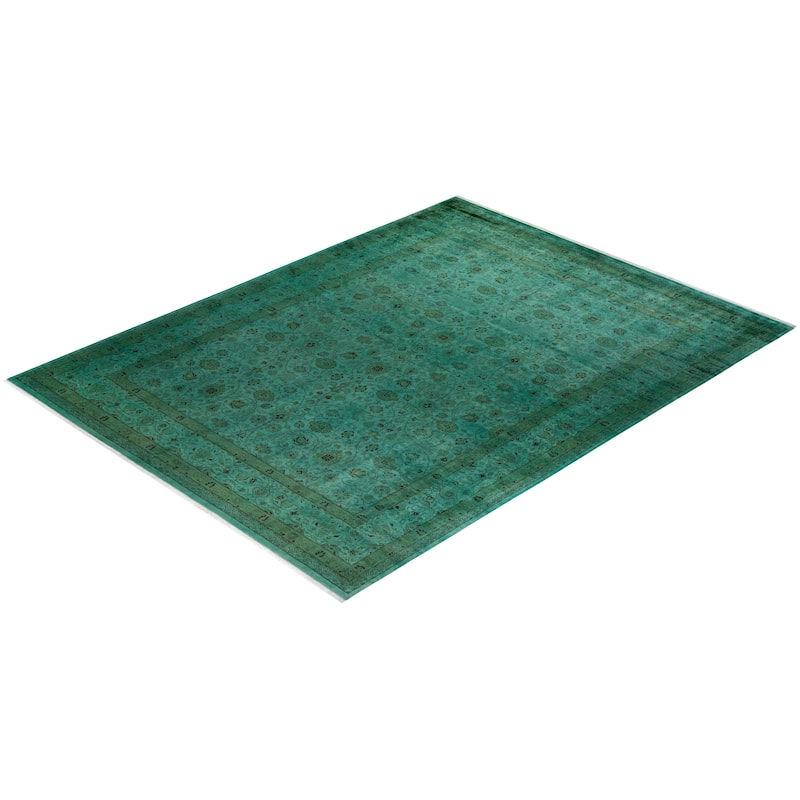 Fine Vibrance, One-of-a-Kind Hand-Knotted Area Rug - Green, 9' 1" x 11' 10" - 9' 1" x 11' 10"