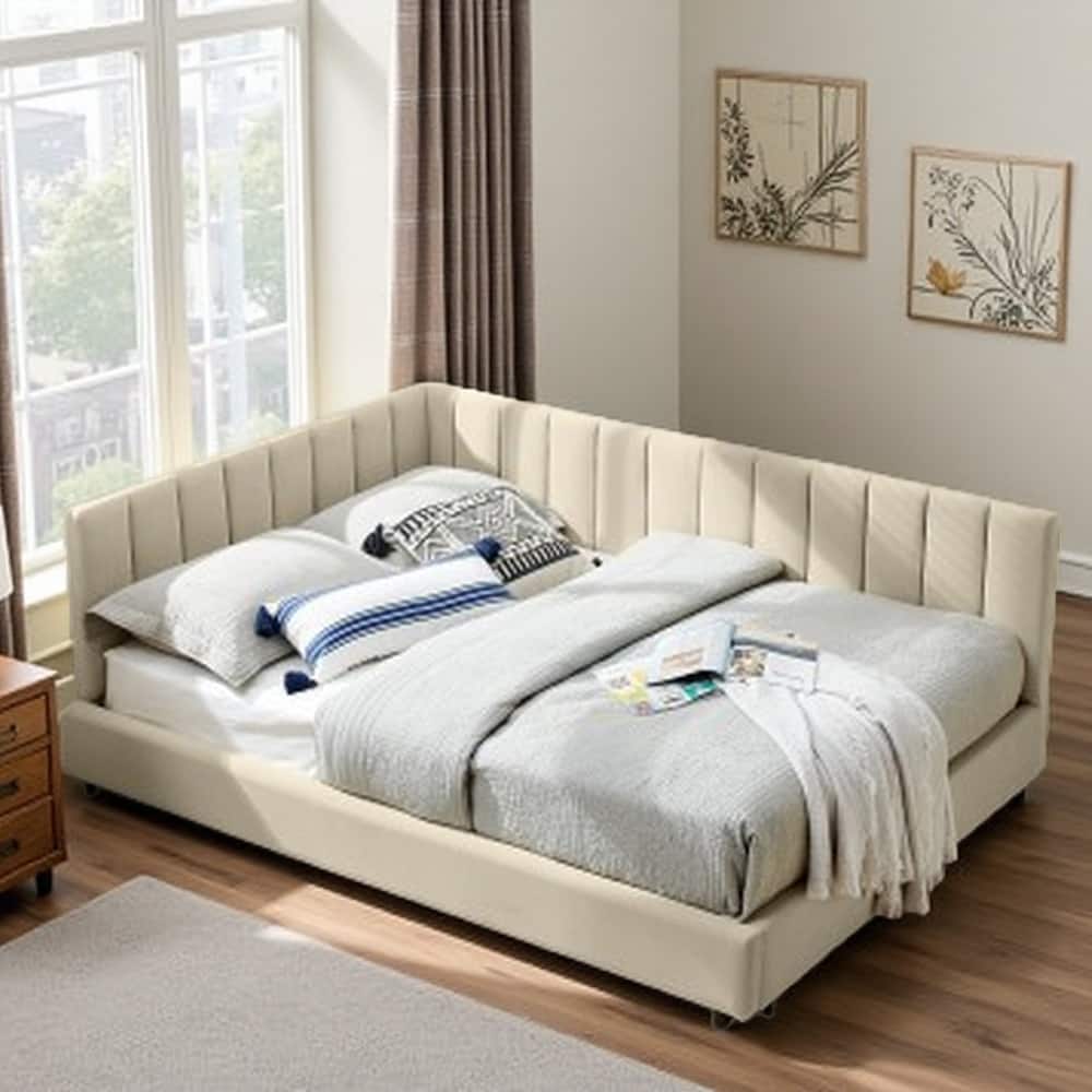 Full Size Velvet Upholstered Daybed with Tufted Backrest and Armrest, Mid-Century Sofa Bed Frame for Bedroom or Living Room