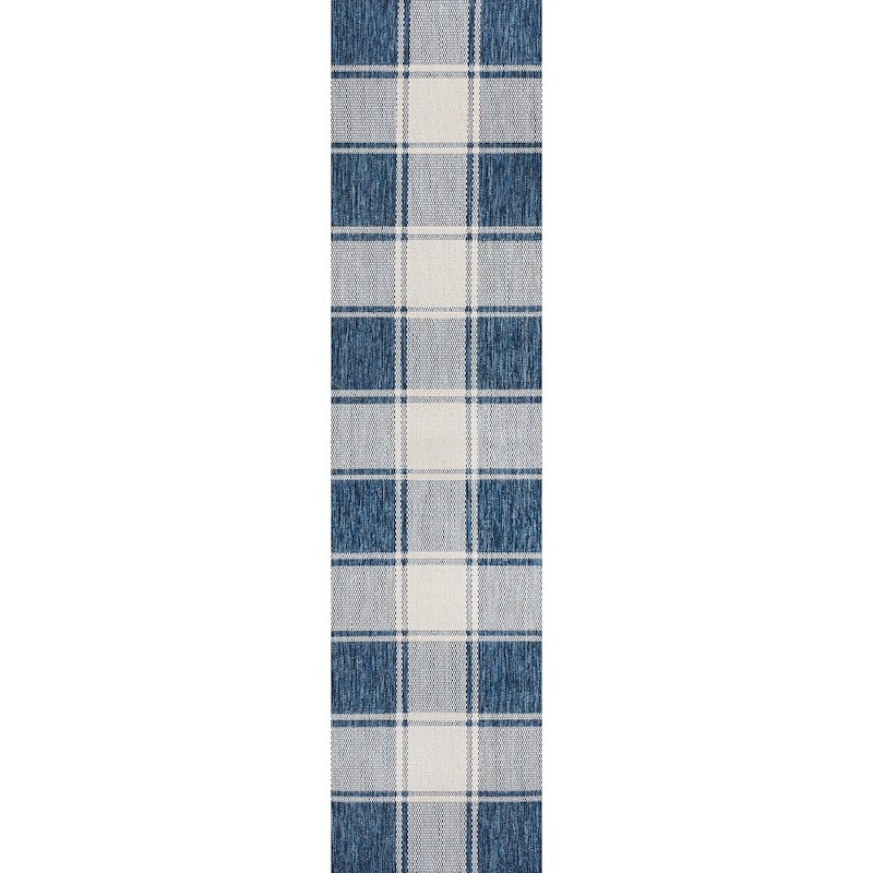 JONATHAN Y Lior Traditional Farmhouse Bold Gingham Indoor/Outdoor Area Rug - 2 X 8 - Navy/Cream