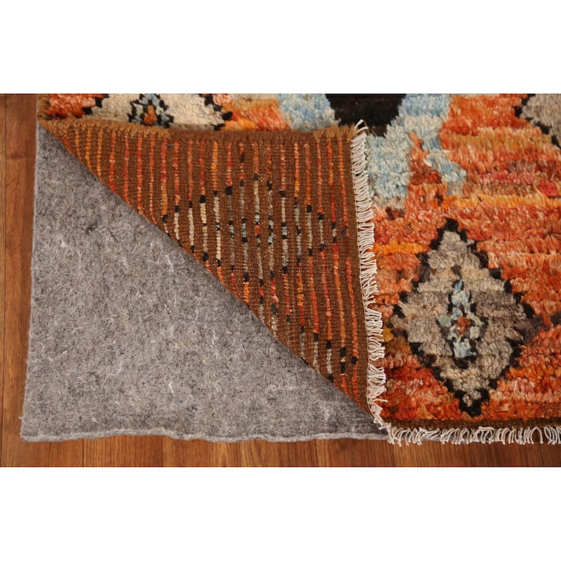 Geometric Orange Moroccan Oriental Runner Rug Handmade Wool Carpet - 2'9" x 9'9"