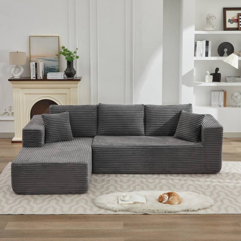 Roomfitters Modular Sectional Sofa, Deep Seat L-Shaped Cloud Couch with Left Chaise in Plush Corduroy for Living Room Comfort