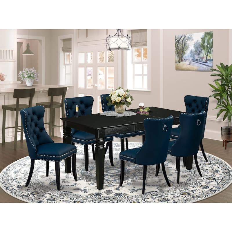 East West Furniture Dining Table Set- a Kitchen Table with Butterfly Leaf and Padded Chairs, Black(Pieces Options) - WEDA7-BLK-29