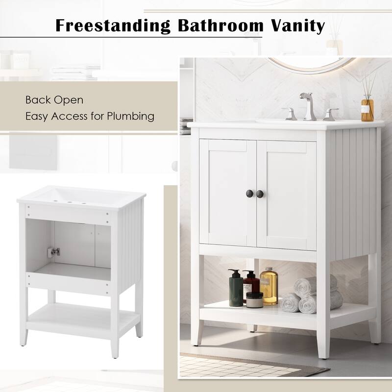 Modern Freestanding Bathroom Vanity with Solid Wood Frame and Ample Storage - 24in L