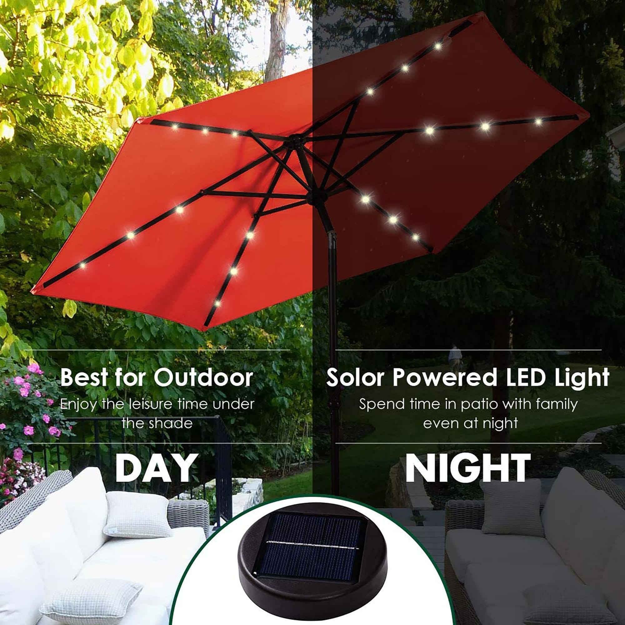 costway 9ft patio solar umbrella led patio market WESTLAKE 9 Ft Umbrella, Beige Tilt System and Crank Handle Costway - 9' Solar LED
