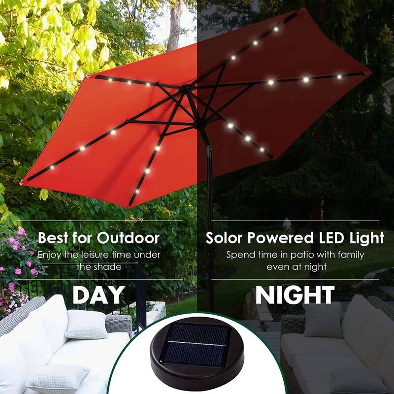 Costway 9ft Market Patio Umbrella w/Solar Lights & 40 LBS Steel