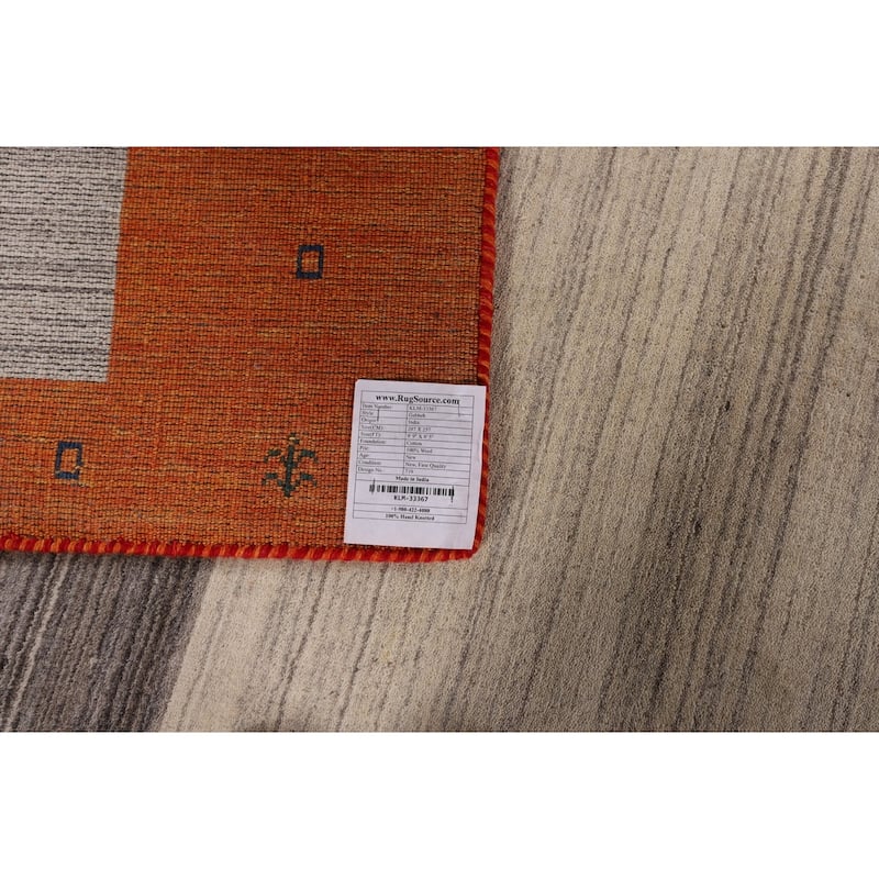 Modern Gabbeh Oriental Area Rug Hand-Knotted Beige Wool Carpet - 8'5" x 9'9"
