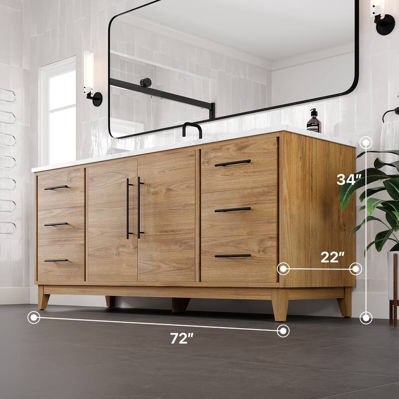 Graham 60"W Oak SS Bath Vanity with WH Arabescato Engineered Stone Top