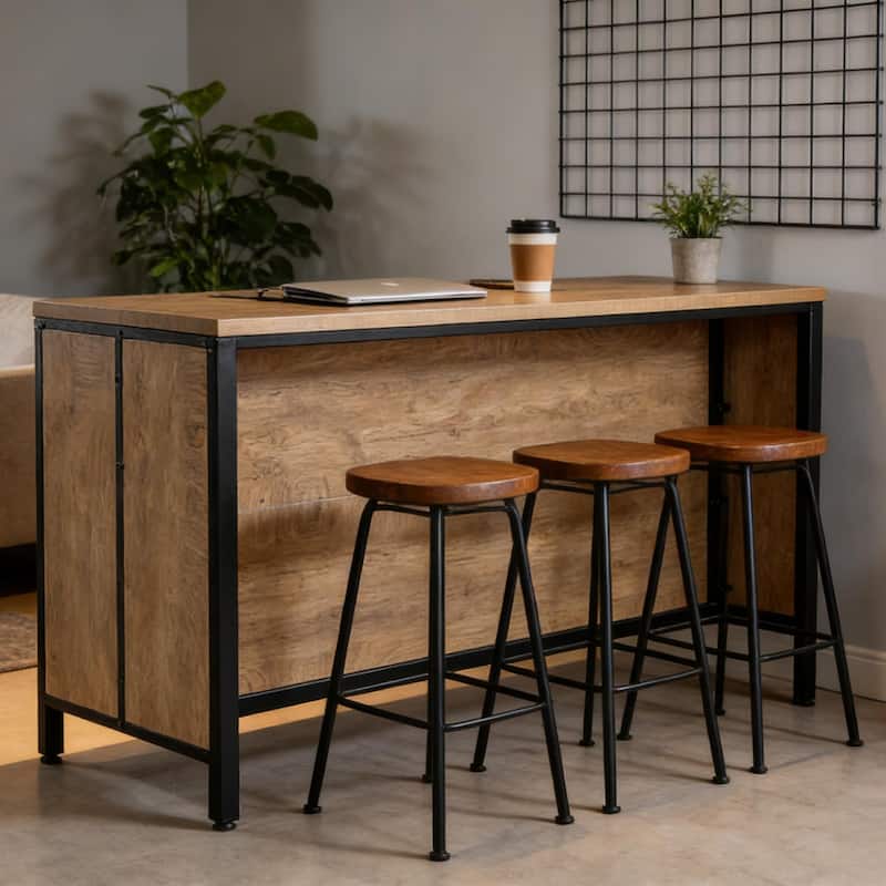 63-Inch Farmhouse Kitchen Island with Storage & Seating for Kitchen, Dining Room, Rustic Brown