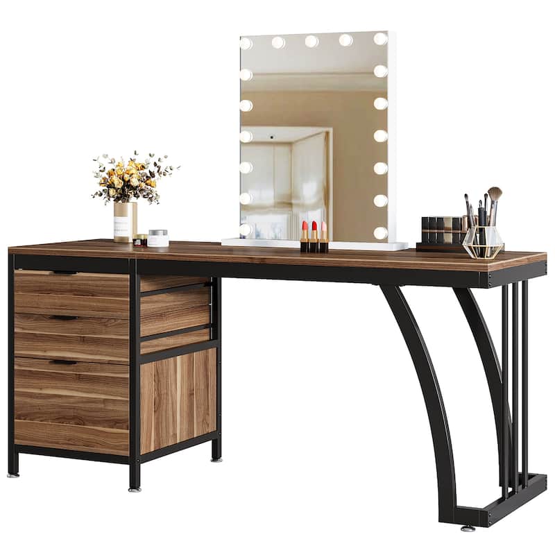 Vanity Desk with 3 Drawers, 59-Inch Large Dressing Table with Reversible Drawers, Chic Makeup Desk for Women Girls