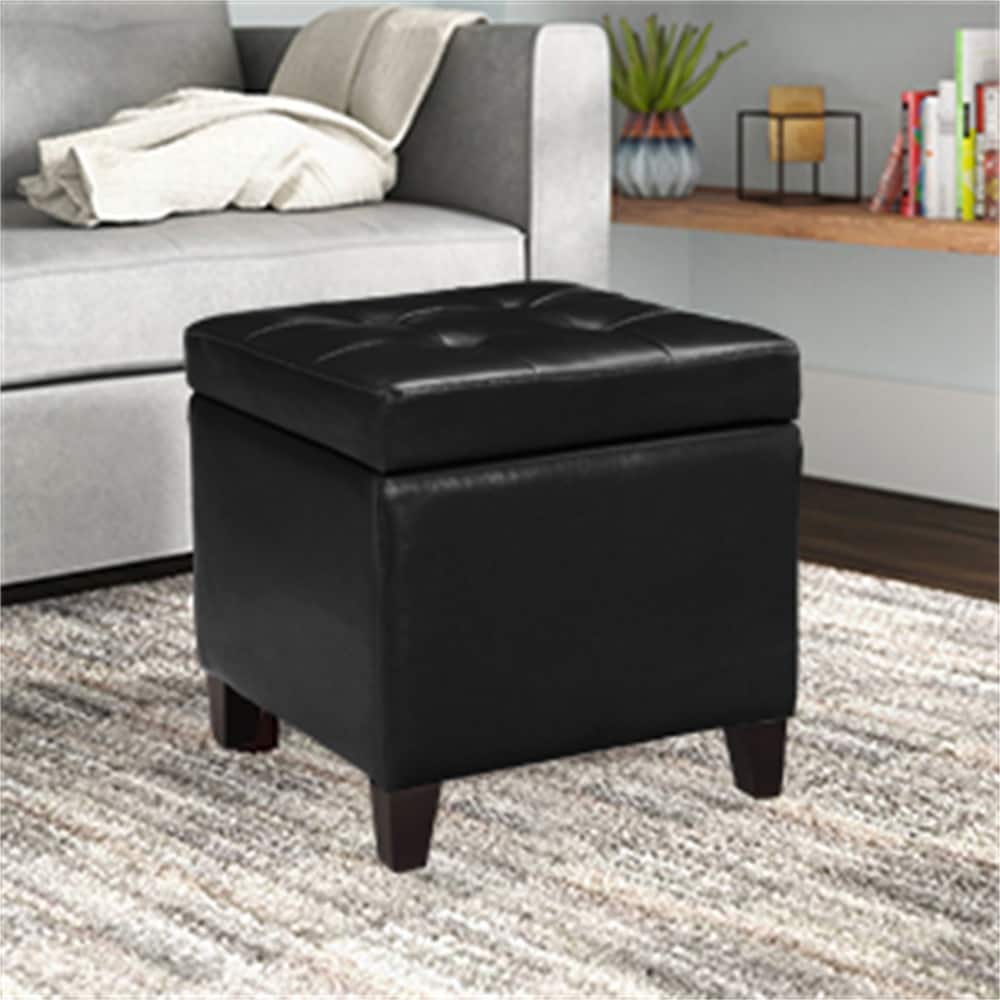 Adeco Bonded Leather Square Storage Ottoman