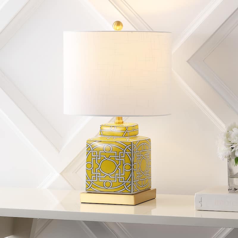 Stockholm 22" Ceramic/Metal Ginger Jar LED Table Lamp, by JONATHAN Y - Yellow/White/White