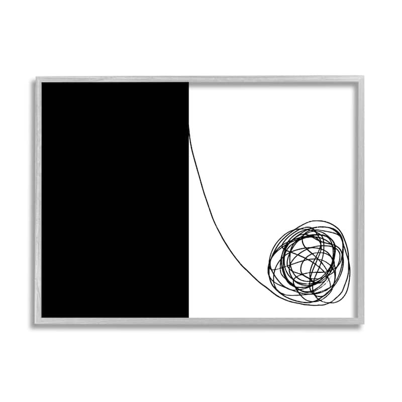 Stupell Simple Abstract Modern Black And White Scribble Framed Wall Art - 30 x 24 - Grey