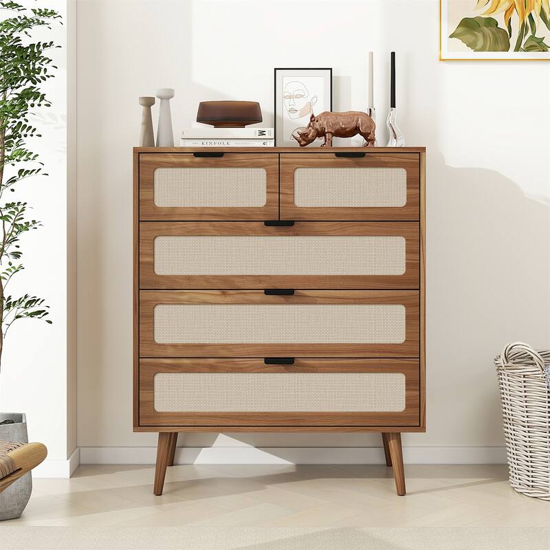Modern 5-Drawer Accent Storage Cabinet - Walnut