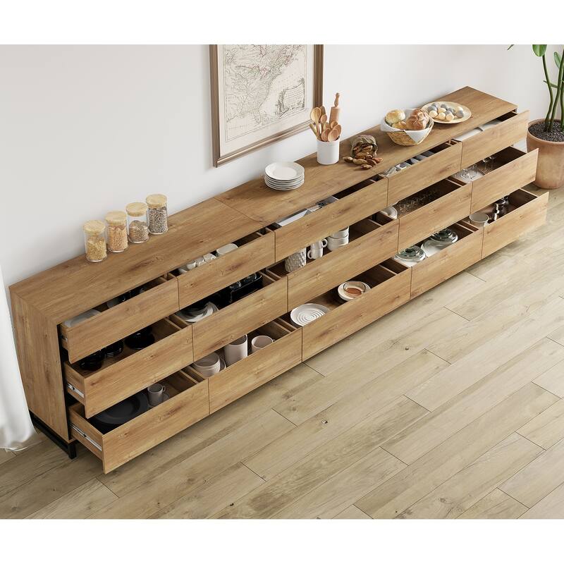 WAMPAT 3 in 1 Modern Sideboard with Adjustable Shelves and 2 Drawers, Coffee Bar Cabinet for Living Room, Kitchen