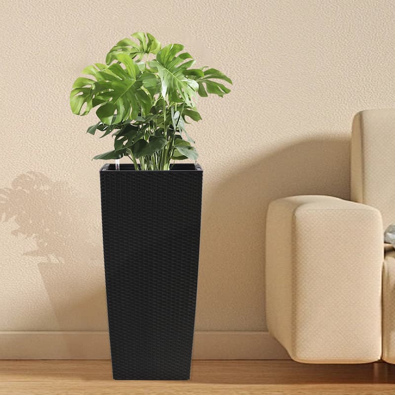 Self-Watering Rattan Enhanced Outdoor Planter with Dual-Basin Design