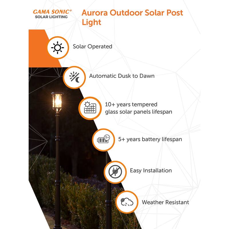 Aurora Bulb Black Modern Solar LED Post Light with EZ-Anchor and Pole
