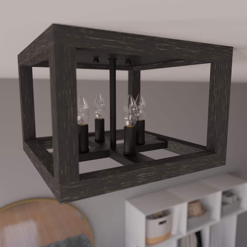 Hunter Squire Manor 4-Light Flush Mount - Modern Farmhouse, Transitional - Damp Rated! - Matte Black-Dark Ash