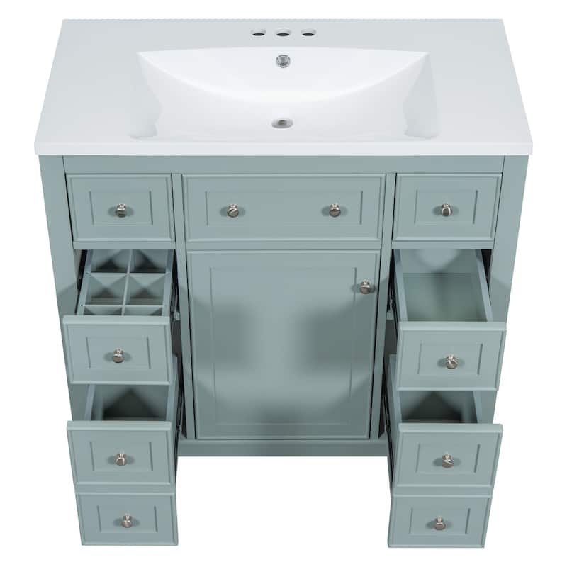 36 Inch Freestanding Bathroom Vanity Set with Drawers and Ceramic Sink