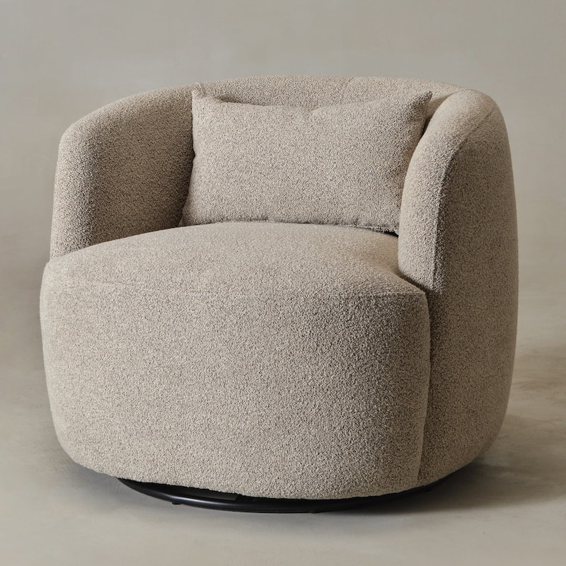 KINWELL 34" Sherpa Swivel Accent Chair Boucle Upholstered Armchair