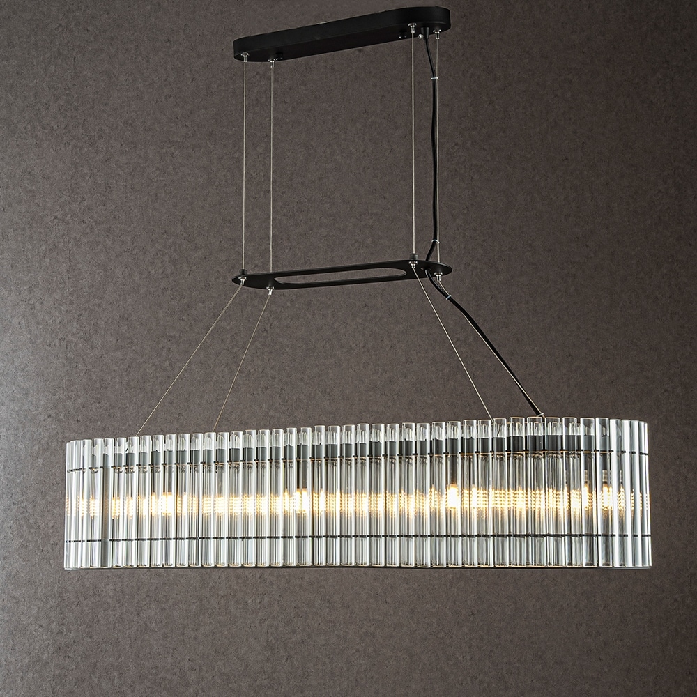 CraftHome 8-Light 39'' Modern Elegant Rectangle 2-Tier Glass Chandelier in Matte Black for Dining Room - W39''