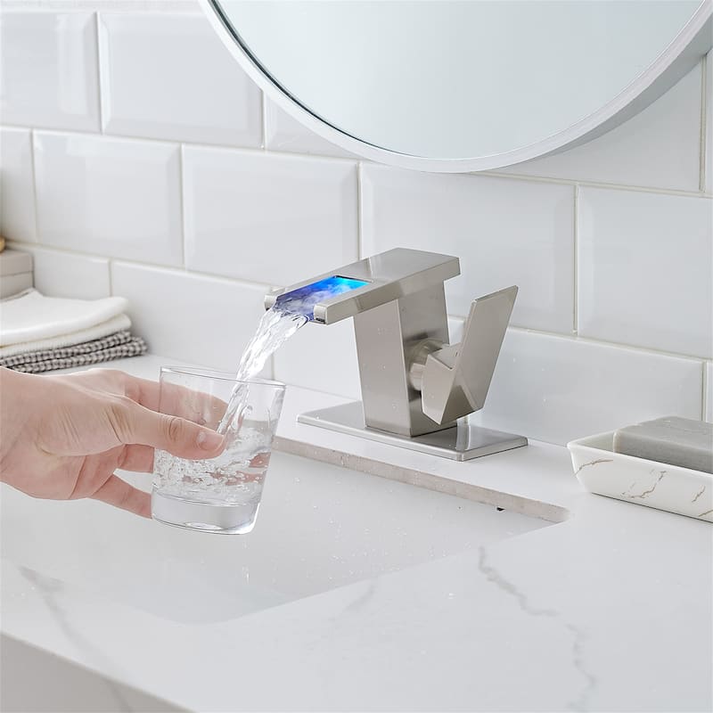 Single Handle LED Bathroom Faucet Modern 1 Holes Bathroom Sink Basin Vanity Faucets Brushed Nickel