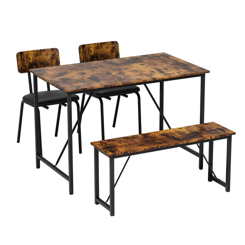 4 Piece Dining Table Set Room Table and 2 Chairs for 4 with Bench for Home, Living Room
