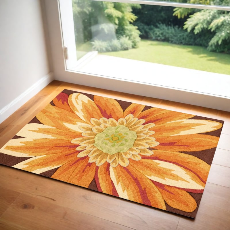 Gani Floral Traditional Stain Resistant Low Pile Area Rug By HomeRoots - 33' X '21' X '0.25 - 33' X '21' X '0.25 - Orange - Rectangle